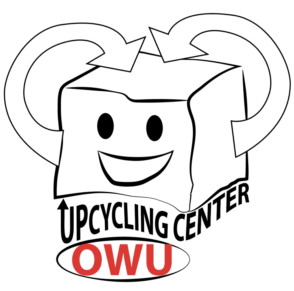 Upcycling Center at OWU logo that looks like a smiling box with arrows going from its sides to the opening on top